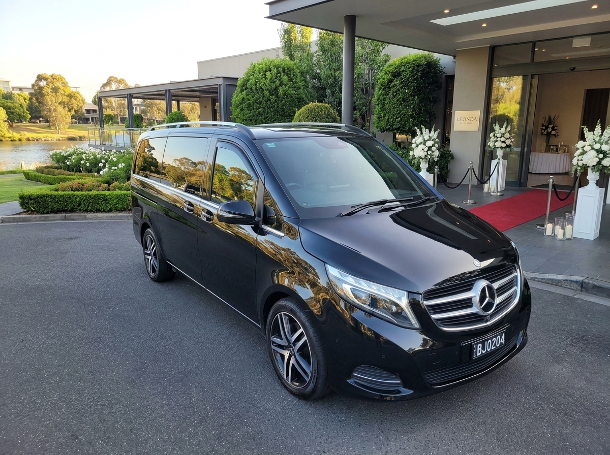 Black Mercedes V-Class — luxury wedding people mover Melbourne