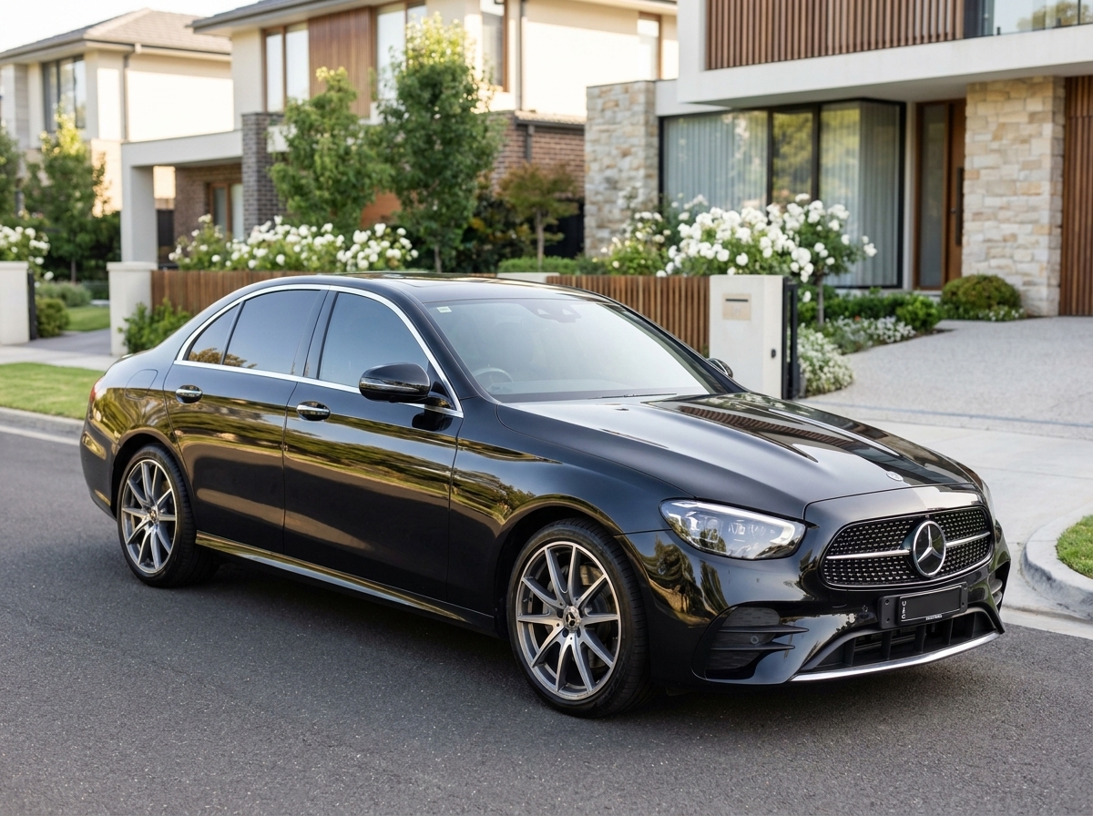 Black Mercedes E-Class — wedding car hire Melbourne